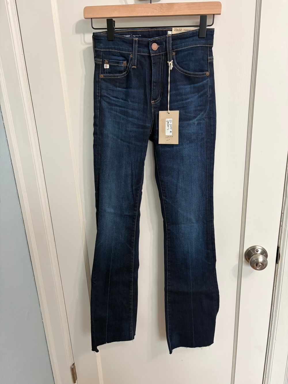 AG Adriano Goldschmied Farrah Boot Jeans NWT Women 23 High Rise Dark Raw Hem
